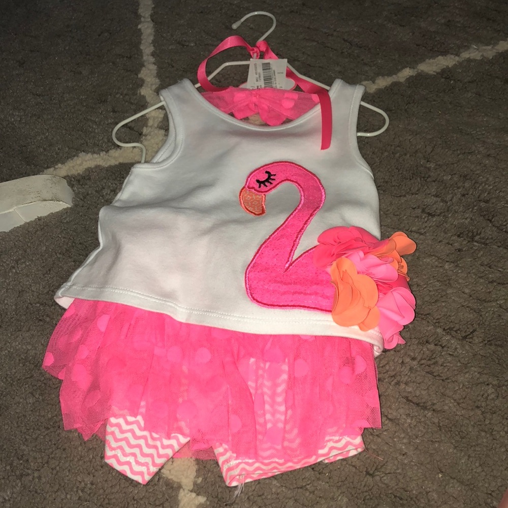 Mud Pie Flamingo Ruffle Shorts Set